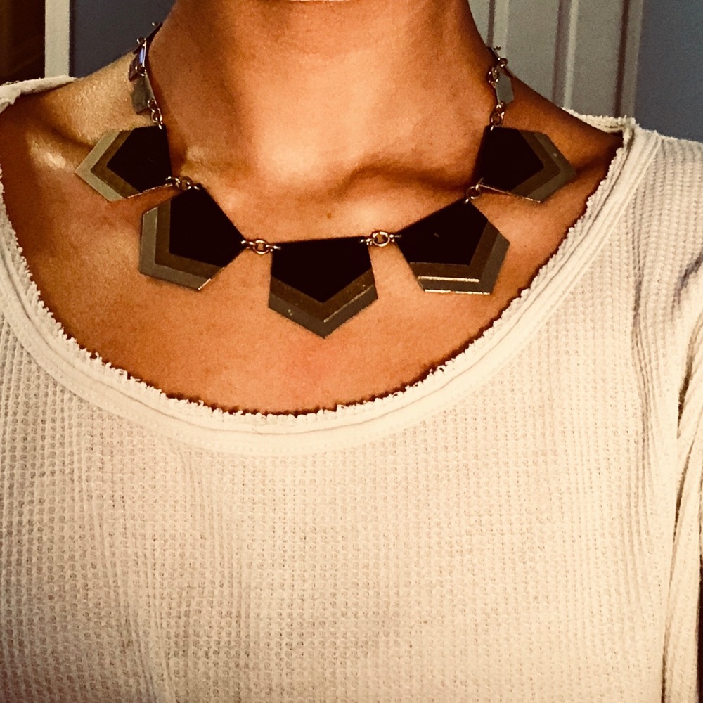 Gold & black elaborate statement choker necklace